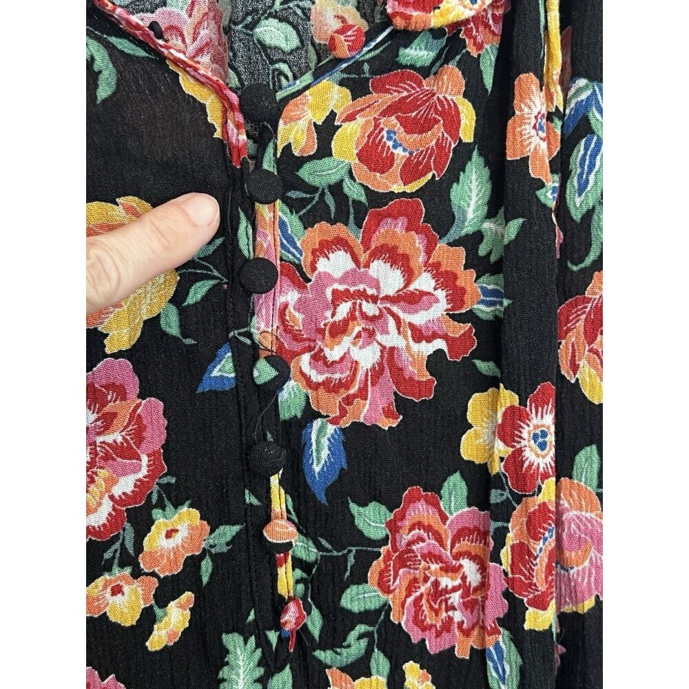Indigo Rose Women Top Plus Size 2X Peasant Black Floral Blouse Black Red - Picture 8 of 9